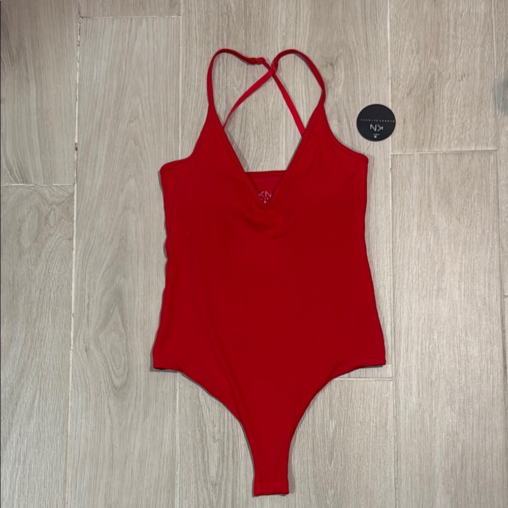 Klassy network Red Deep V bodysuit